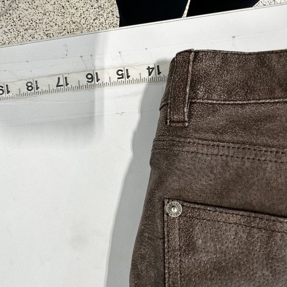Y2K Route 66 Button Fly Genuine Leather Pants Womens 8 Brown Bootcut 5 Pockets - Picture 5 of 6